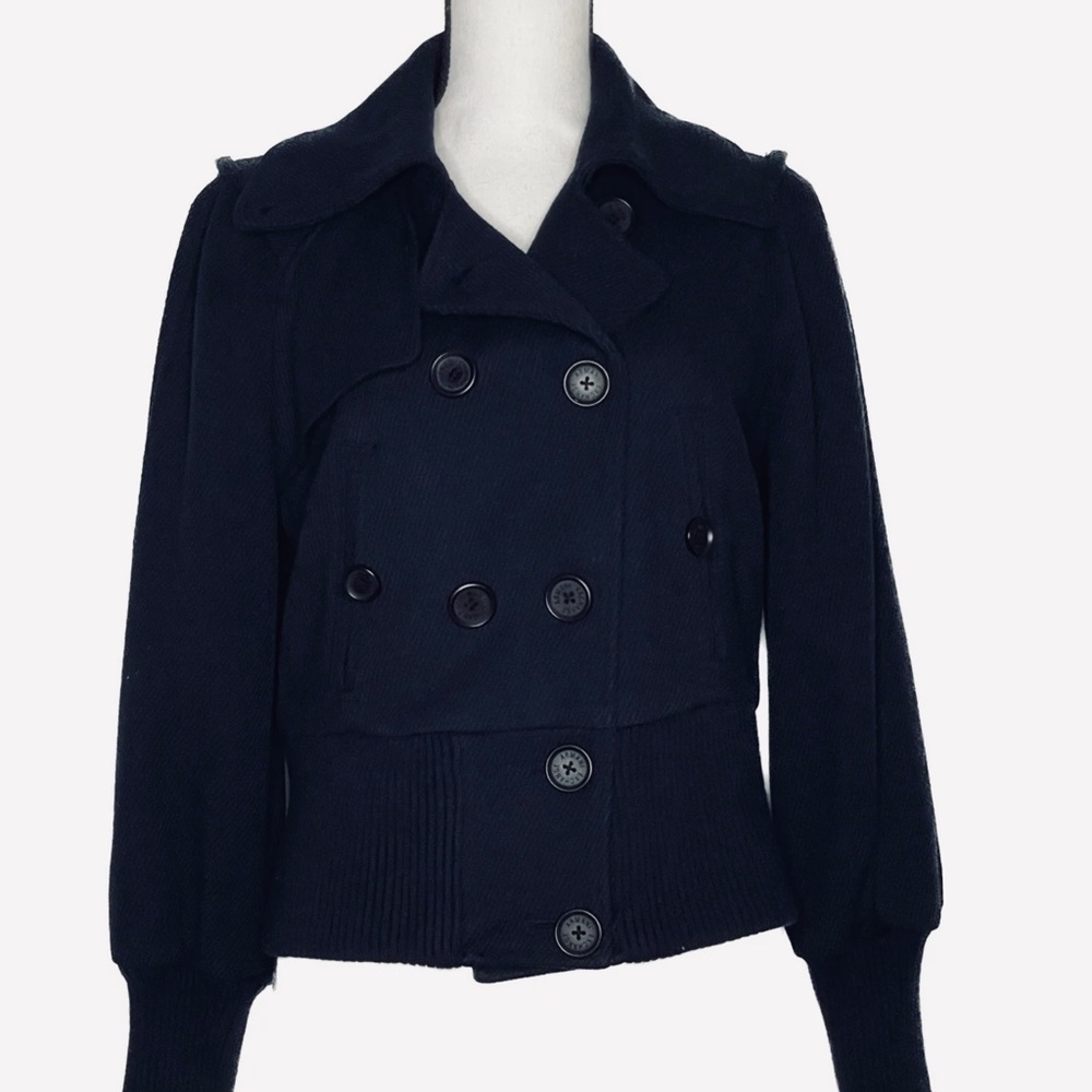 $129 Armani Exchange Double Breasted Navy Blue Rayon Wool Pea Coat Size M